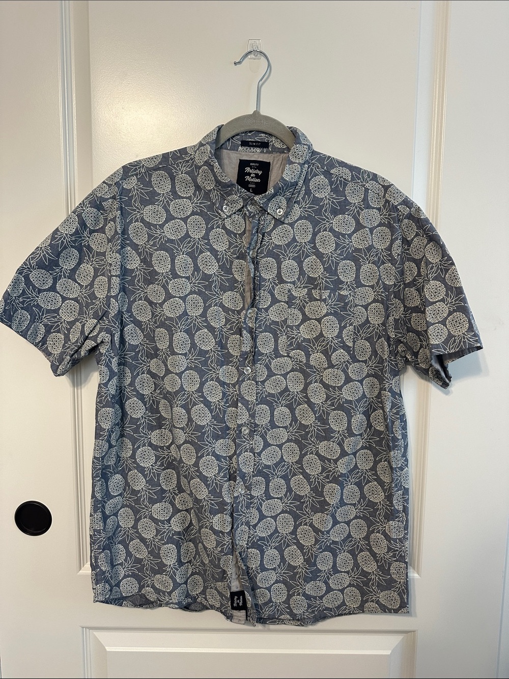 Short-Sleeve Pineapple Print Button-Down Shirt - Blue